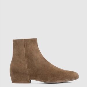 Aquatalia | Ulyssa suede low heel boot taupe/gray shade